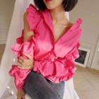 Cold Shoulder Frilled Long-sleeve Shirt
