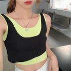 Sleeveless Mock Two-piece Cropped Top