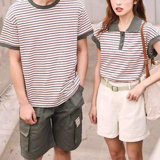 Couple Matching Short-sleeve Striped Top / Shorts