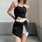 Halter Asymmetrical Denim Cropped Camisole Top / Two-tone Skort
