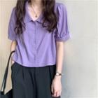 Ruffle Collar Open-placket Button Shirt