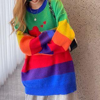 Color Block Cartoon Bear Embroidered Sweater