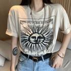 Sun Print Short-sleeve T-shirt As Shown In Figure - One Size
