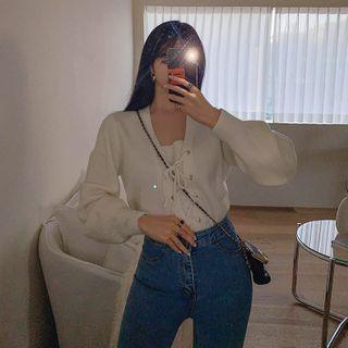Lace-up Front Short Sweater