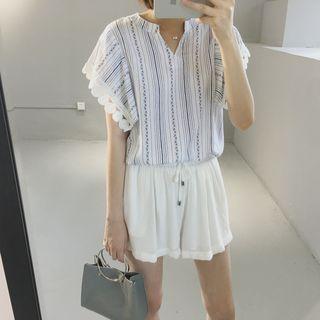 Striped V-neck Short-sleeve Blouse