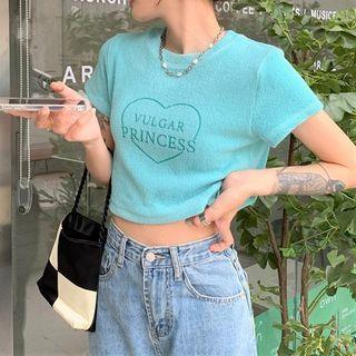Short-sleeve Heart Lettering Cropped T-shirt