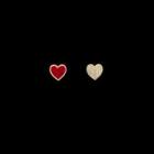 Heart Rhinestone Flannel Asymmetrical Earring 1 Pair - Earrings - Red & Gold - One Size