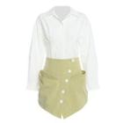 Long-sleeve Mini Shirtdress / Irregular Hem Mini A-line Skirt