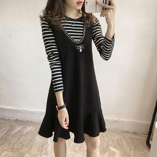 Set: Striped Top + Ruffle Jumper Dress