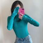 Long-sleeve Turtleneck Mesh T-shirt