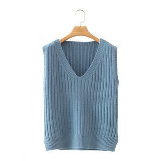 Plain Sweater Vest Blue - S