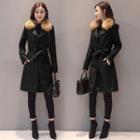 Furry Collar Faux-leather Coat