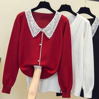 Lace Collared Knit Top