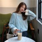 Contrast Trim Bow-back Sweater / Long-sleeve Shirred Midi A-line Dress