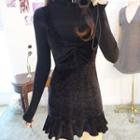 Ruffle-hem Velvet Mini Jumper Dress