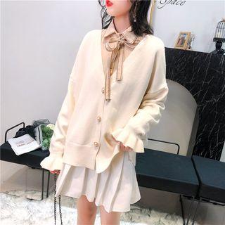 V-neck Flared-sleeve Cardigan