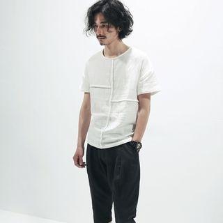 Linen Panel Short-sleeve Top