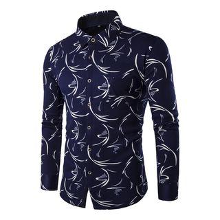 Print Long-sleeve Fleece-lined Shirt
