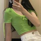 Short-sleeve Cropped Top Green - One Size