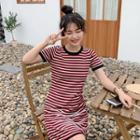 Striped Short-sleeve Mini A-line Knit Dress