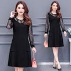Long-sleeve Mock Two-piece Lace Midi A-line Dress