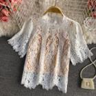 Crochet Lace Short Sleeve Crop Top