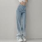 High-waist Tie-dye Frayed Straight Leg Jeans