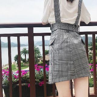 Set: Printed T-shirt + Check Jumper Skirt