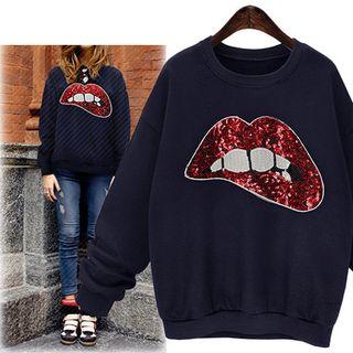 Sequined Lips Knit Top