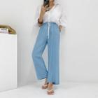 Drawcord Wide Chambray Pants Light Blue - One Size