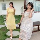 Puff-sleeve Floral Buttoned Dress