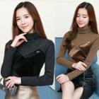 Long-sleeve Turtleneck Glitter Panel Top