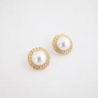 Faux-pearl Engraved Ear Studs Gold - One Size