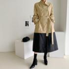 Double-button Two-tone Coat Beige - One Size