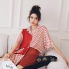 Elbow-sleeve Notch Lapel Floral Print Blouse