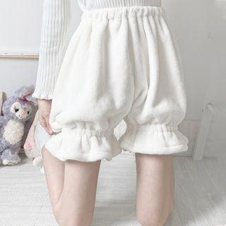 Drawstring-cuff High-waist Fleece Shorts