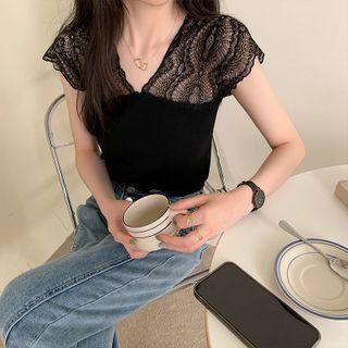 Sleeveless V-neck Lace Panel Top