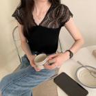Sleeveless V-neck Lace Panel Top