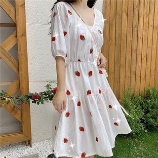 Strawberry Elbow-sleeve A-line Dress Slipdress & Short-sleeve Dress - One Size