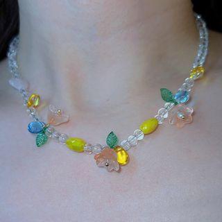 Flower Faux Crystal Choker Transparent & Orange & Yellow - One Size