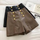Double-breasted High-waist Faux Leather Shorts