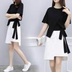 Set: Short-sleeve Asymmetric T-shirt + A-line Skirt