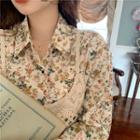 Long-sleeve Floral Print Shirt / Sleeveless Knit Top
