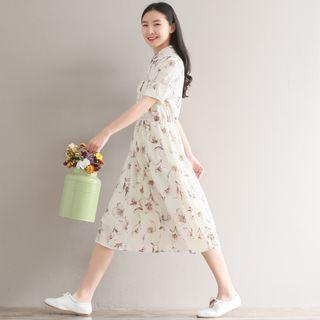 Short-sleeve Floral Midi Shirtdress