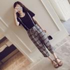 Nursery Set: Zip T-shirt + Cropped Plaid Suspender Pants