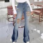 Distressed Paneled Flared Jeans