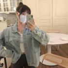 Long-sleeve Cropped Denim Jacket Blue - One Size