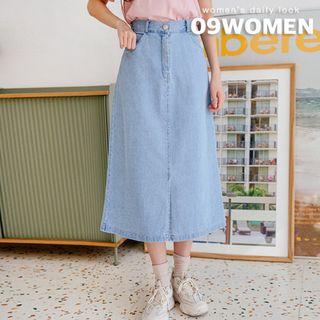 Plus Size A-line Long Denim Skirt