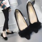 Pompom Block Heel Pumps