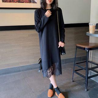 Lace Trim Midi Sweatshirt Dress